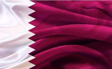 Katar Ulusal günü kutlama vesilesiyle arka plan içeren yerler, logo ve bayrağı, Arapça çeviri Yazıt: Katar ulusal gün 18 inci Aralık. vektör çizim