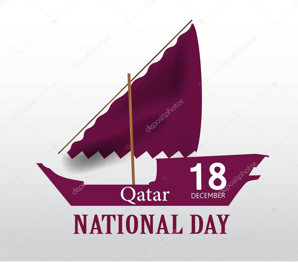 Background on the occasion Qatar national day celebration , contain landmarks, logo and flag, inscription in Arabic translation : qatar national day 18 th december. vector illustration