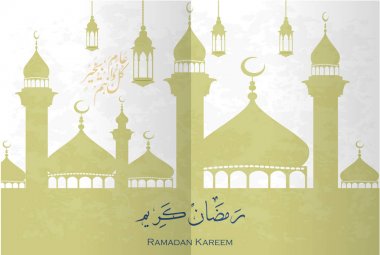 Ramazan Kareem, yaratıcı Arapça hat tebrik kartı. Ramazan Karim tebrik kaligrafi komut dosyası yazı tipi, vektör çizim.