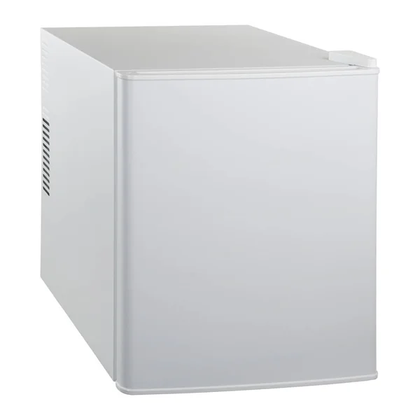 Pequeno refrigerador branco com porta fechada — Fotografia de Stock