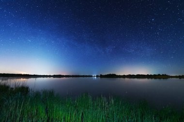 Nehir kıyısında, gökyüzünde büyük bir ağaç ve samanyolu ve yazın düşen yıldızlarla büyülü bir yıldızlı gece..