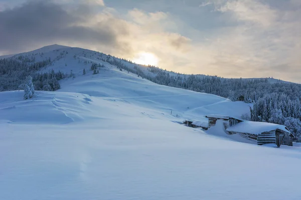 Maravillosa Mañana Los Valles Montañosos Con Casas Los Cárpatos Ucranianos — Foto de Stock