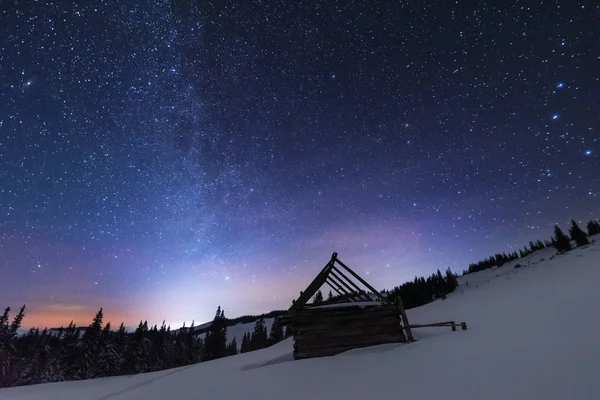 Bright Starry Night Mountains Milky Way Sky Venus Millions Stars — Stock Photo, Image