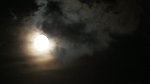 Lune Nuages Flottent Rapidement Travers Ciel — Video