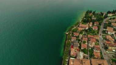 Aerial shot beautiful sea surface top view amazing waterfront of small typical European city