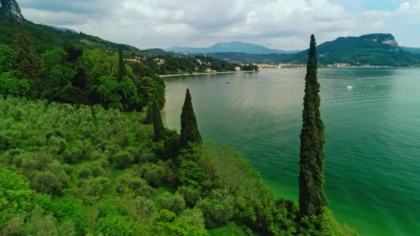 Aerial shot amazing seascape marina with water transport surrounded by endless sea — Stock Video