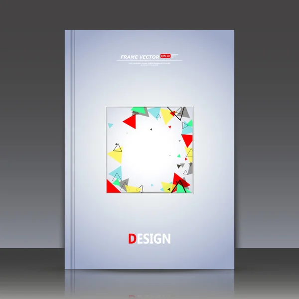Abstracte samenstelling, gekleurde driehoeken in de doos, A4 titelpagina van de brochure, Motion achtergrond, EPS 10 vector illustratie — Stockvector