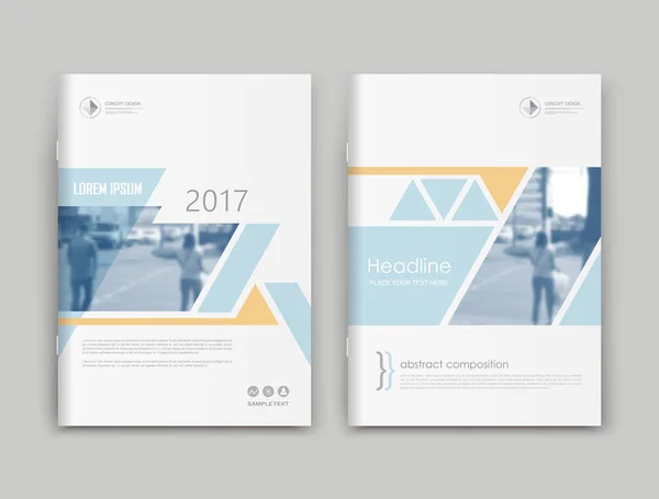 Abstract text frame surface. White a4 brochure cover design. Title sheet model set. Blue, yellow triangles. Financial analytic header icon. Vector front page font. Ad banner form texture. Flier fiber Royalty Free Stock Illustrations