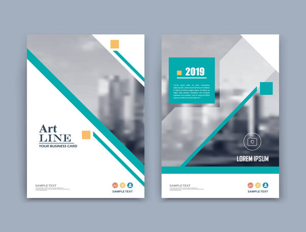 Abstract a4 brochure cover design. Info banner. Text frame mockup. Urban city view font. Title sheet model set. Modern vector front page. Brand logo texture. Green triangle figure icon. Ad flyer fiber