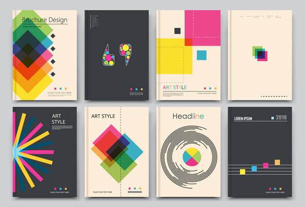 Абстрактный состав. Белый, чёрный дизайн обложки брошюры. Каркас информационного баннера. Текстовый шрифт. Набор моделей титульных листов. Современная векторная первая страница. Текстура логотипа бренда. Иконка цветных фигур. Листовое волокно