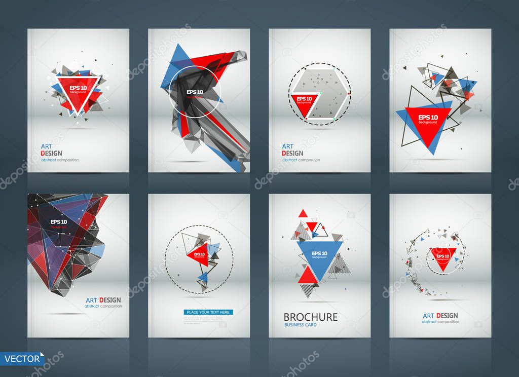 Abstract composition. White a4 brochure cover design. Patch info banner frame. Text font. Title sheet model set. Modern vector front page. Brand logo texture. Color figures image icon. Ad flyer