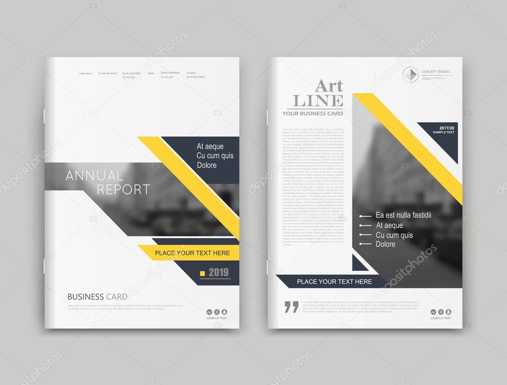 Abstract composition. White a4 brochure cover design. Info banner frame. Text font. Title sheet model set. Modern vector front page. Brand logo texture. Yellow color figures image icon. Ad flyer fiber
