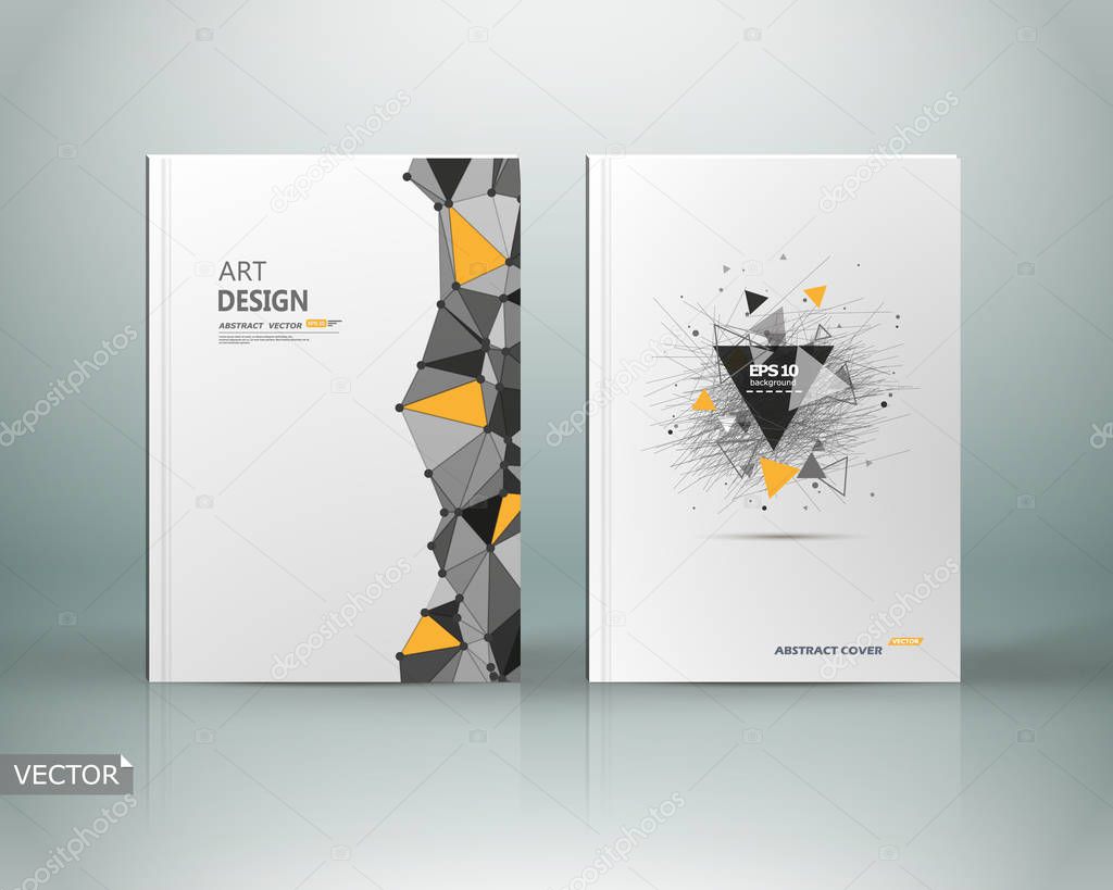 Abstract composition. White a4 brochure cover design. Patch info banner frame. Text font. Title sheet model set. Modern vector front page. Brand logo texture. Color figures image icon. Ad flyer fiber