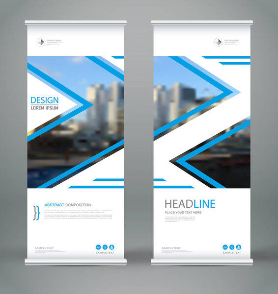 Abstract composition. White roll up brochure cover design. Info banner frame. Text font. Title sheet model set. Modern vector front page. City view brand flag. Triangle figures icon. Ad flyer fiber