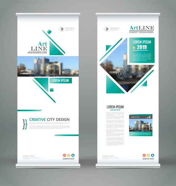 Abstract composition. White roll up brochure cover design. Info banner frame. Text font. Title sheet model set. Modern vector front page. City view brand flag. Triangle figures icon. Ad flyer fiber