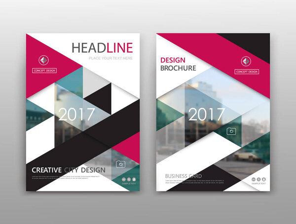 Abstract binder layout. White a4 brochure cover design. Fancy info text frame. Creative ad flyer font. Title sheet model set. Modern vector front page. City view banner. Pink figures mosaic icon fiber