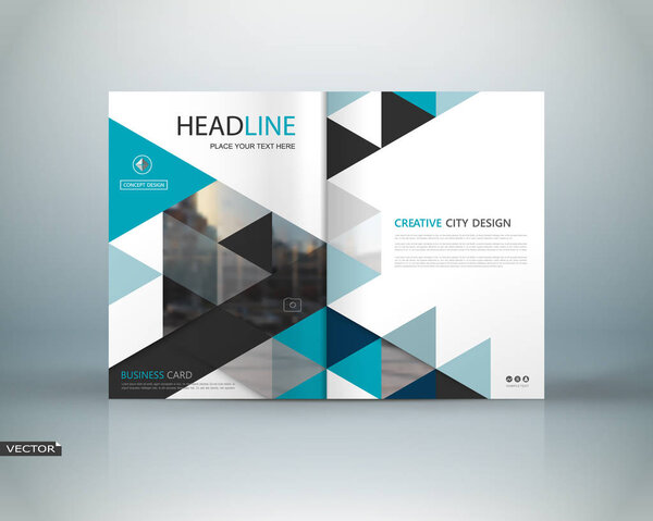 Abstract binder art. White a4 brochure cover design. Info banner frame. Text font. Title sheet model set. Modern vector front page. City view texture. Green figures mosaic icon. Elegant ad flyer fiber