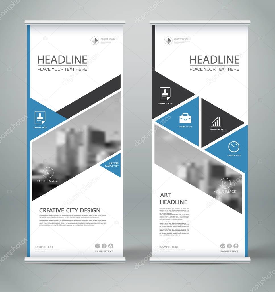 Abstract composition. White roll up brochure cover design. Info banner frame. Text font. Title sheet model set. Modern vector front page. City view brand flag. Triangle figures icon. Ad flyer fiber