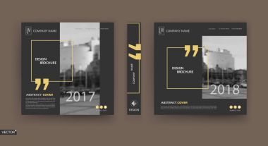 Soyut yama broşür kapağı tasarımı. Siyah bilgi veri pankartı çerçevesi. Tekno başlık sayfası modeli seti. Modern vektör ön sayfa sanatı. Şehir bulanık dokusu. Sarı atıf figürü simgesi. İlan metni yazı tipi