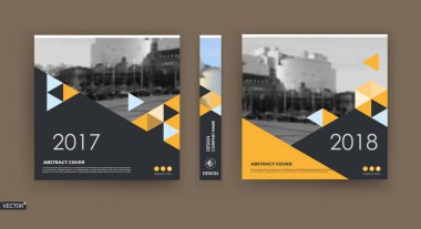 Soyut şablonu. Süslü a4 broşür kapak tasarımı. Bilgi: başlık çerçevesi. Başlık sayfası modeli küme. Modern vektör ön sayfa sanat. Kent kent sokak dokusu. Yama üçgenler mozaik simgesi. Reklam afiş metin yazı tipi