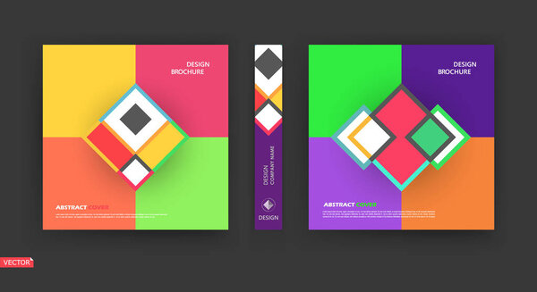 Abstract bright a4 brochure cover design. Info banner frame. Patch title sheet model set. Modern vector front page art. Elegant brand logo texture. Colored figure icon. Ad flyer text font. Fancy fiber