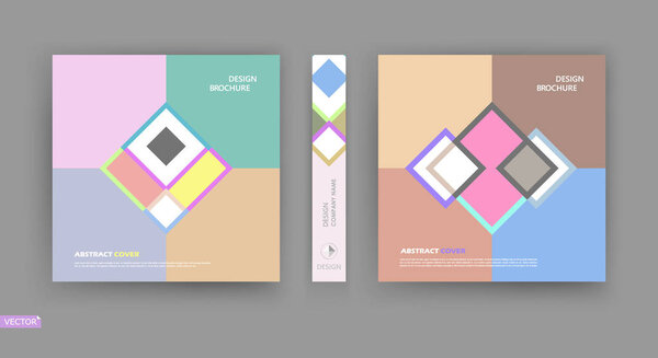 Abstract bright a4 brochure cover design. Info banner frame. Patch title sheet model set. Modern vector front page art. Elegant brand logo texture. Colored figure icon. Ad flyer text font. Fancy fiber