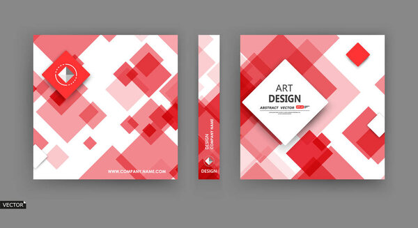 Abstract a4 brochure cover design, info banner frame, title sheet model set, ad flyer, text card font with elegant box block texture. Modern vector front page art. Fancy red, white colored figure icon