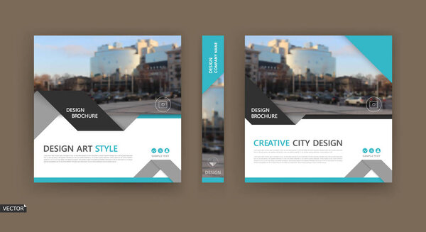 Design for business brochure cover, info banner frame, title sheet model set, techno flyer mockup or ad text font. Modern vector front page art with urban city street texture. White, blue figure icon