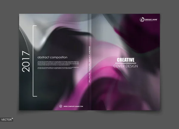 Purple, black elegant design for brochure cover, info banner, title sheet. Modern vector front page art with grunge blot theme. Creative violet figure icon. Fancy composition for flyer or ad text font
