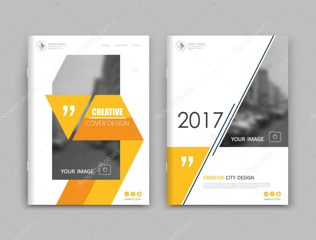 Design for business brochure cover, info banner frame, title sheet model set, techno flyer mockup or ad text font. Modern vector front page art board with urban city street texture. Yellow figure icon