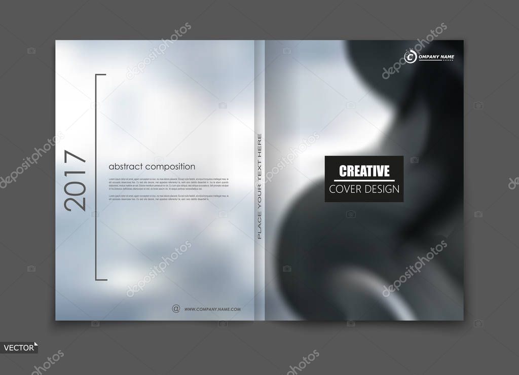 White, black elegant design for brochure cover, info banner, fancy title sheet composition, flyer or ad text font. Modern vector front page art with sky clouds theme. Creative silver air figure icon