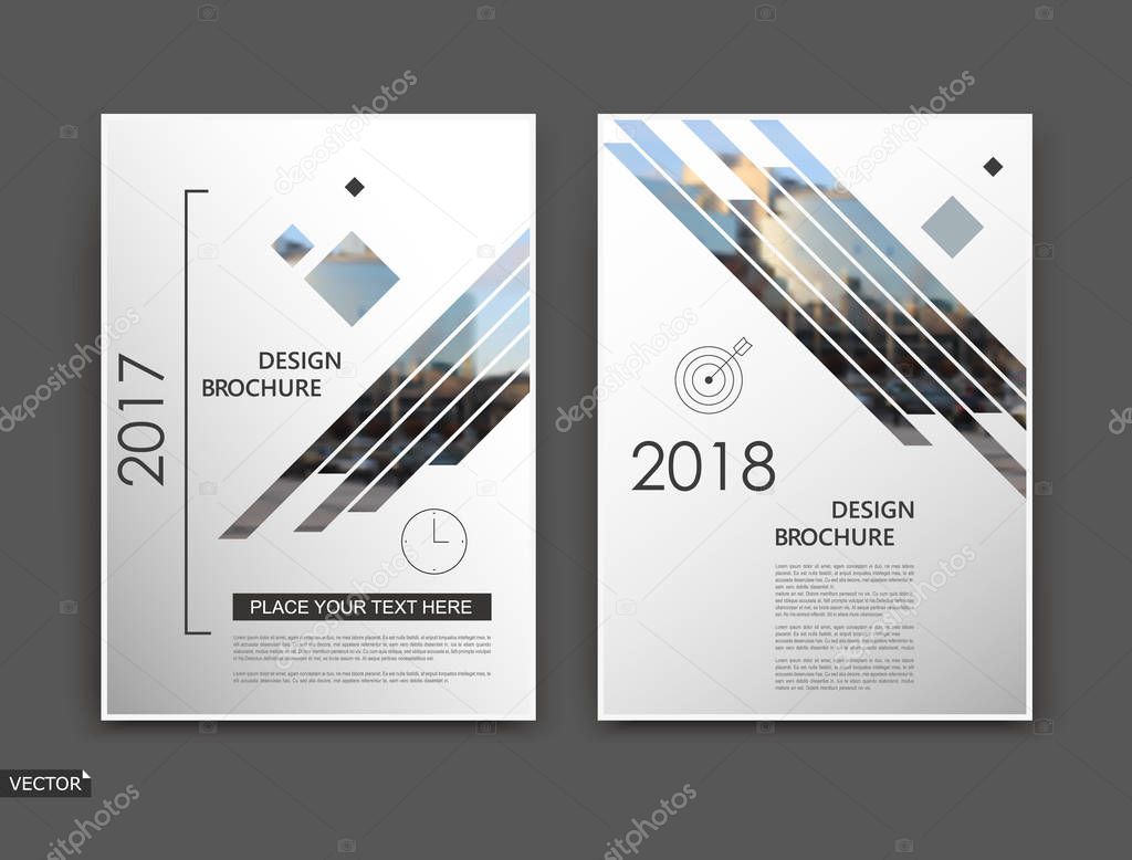 Abstract blurb. White brochure cover design. Fancy info banner frame. Ad flyer text font. Title sheet model set. Modern vector front page. Creative city view texture. Rhombus figures image icon