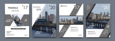 A4 broşür kapak tasarlamak. Banner, kartvizit, başlık sayfası modeli için şablon ayarla, bilgi el ilanı, reklam metin yazı tipi. Şehir şehir nehir Köprüsü ile modern vektör ön sayfa sanat. Gri satırı şekil simgesi