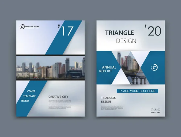 Abstract a4 brochure cover design. Templates for banner, business card, title sheet model set, flyer or ad text font. Modern vector front page art with urban city street texture. Triangles, lines icon — Stock Vector