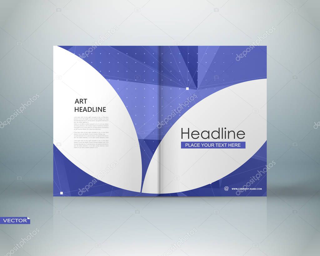Abstract a4 brochure cover design. Template for banner, business card, title sheet model set, flyer, ad text font. Modern vector front page art with pointed mesh pattern. Blue, white dots figure icon