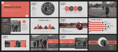 Soyut beyaz, kırmızı sunum slaytları. Modern broşür kapağı tasarımı. Süslü bilgi pankartı çerçevesi. Yaratıcı bilgi elemanları ayarlandı. Şehir yazı tipi. Vektör başlık sayfası modeli. İlan uçucu biçimi şablonu