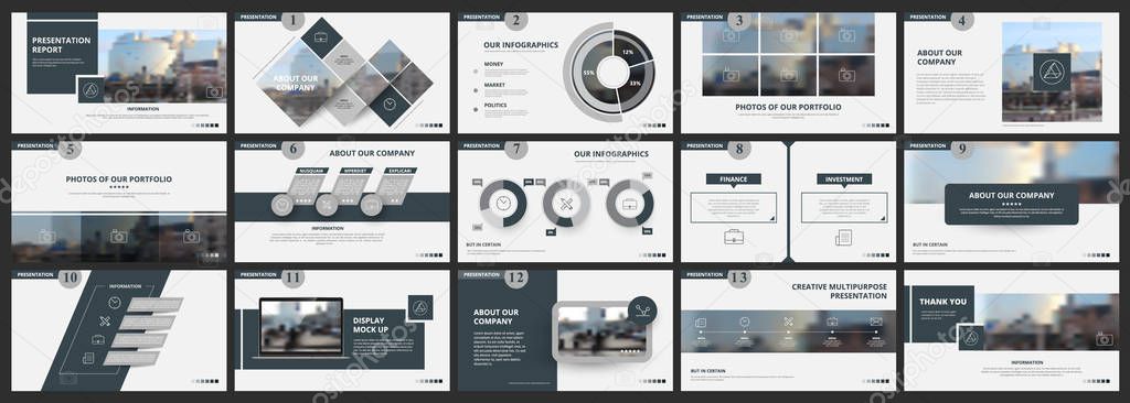 Abstract white, gray presentation slides. Modern brochure cover design. Fancy info banner frame. Creative infographic elements set. Urban city font. Vector title sheet model. Ad flyer style template