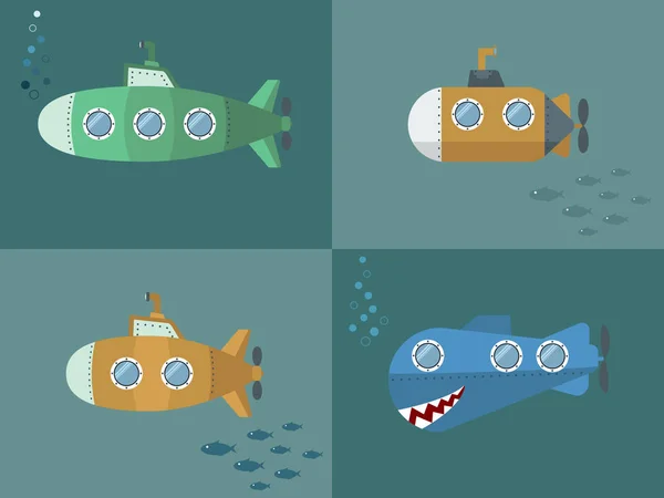 Denizaltı karikatür tarzı, düz tasarım ayarla