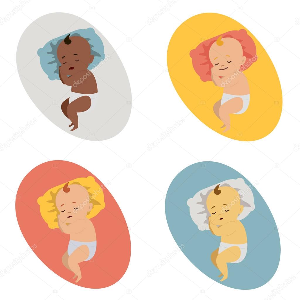 Set Vector Illustration of Baby sleeping, child