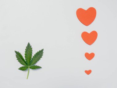 esrar veya yürekleri beyaz arka plan üzerinde marihuana bir yaprak.