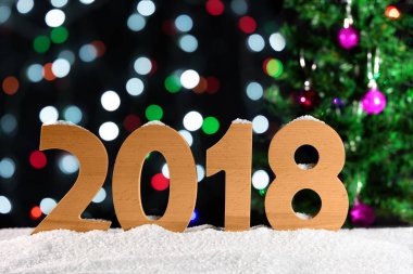 Yeni yıl arka plan 2018, ışıklar çelenk, bokeh