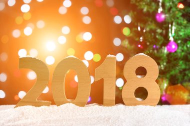 Yeni yıl arka plan 2018, ışıklar çelenk, bokeh