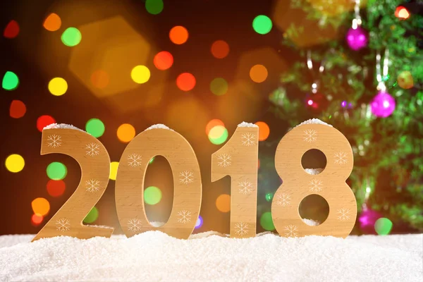 Nya året bakgrund 2018, lampor kransar, bokeh — Stockfoto