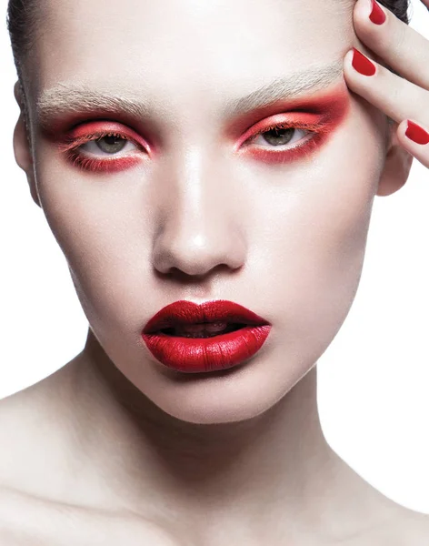 Nő fényes make-up és manikűr — Stock Fotó