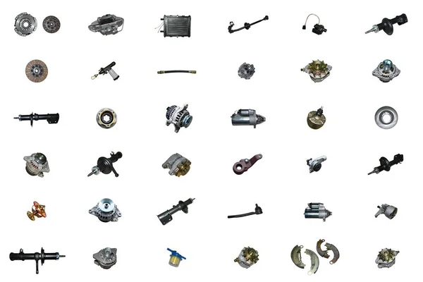 Auto Spare Parts Car White Background Set Many Isolated Items — Stock Photo, Image