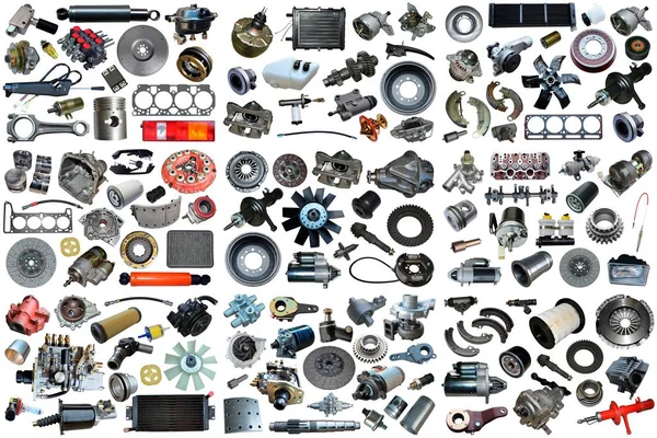 Auto Spare Parts Car White Background Set Many Isolated Items — Stock Photo, Image