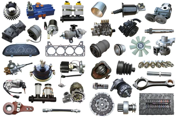 Автомобиль Запасных Частей Белом Фоне Набор Множеством Изолированных Предметов Магазина — стоковое фото