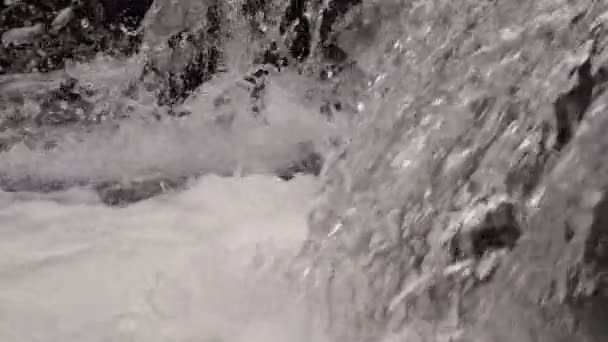 Waterfall at Winter on Mountain River Close-Up Slow Motion — Stockvideo