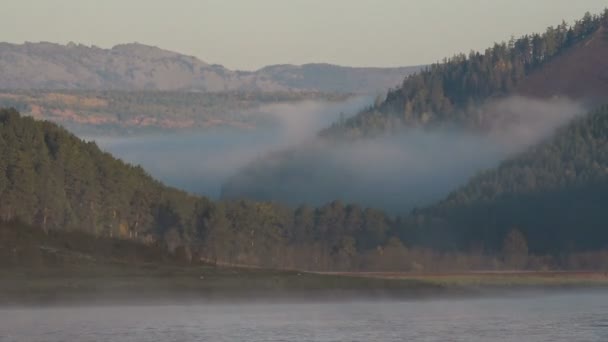 Niebla sobre el lago antes del amanecer. Moción lenta — Vídeo de stock