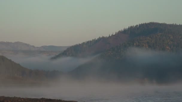 Niebla sobre el lago antes del amanecer. Moción lenta — Vídeos de Stock